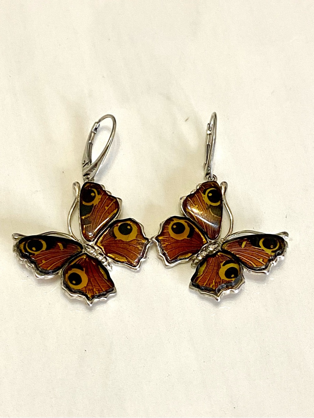 Sterling Silver Amber Color Butterfly Earrings 925
